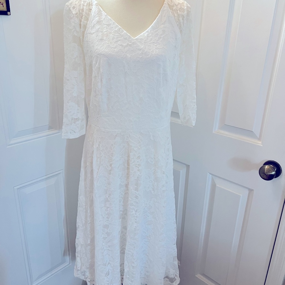 Dressystar Long-Sleeve A-Line Lace Dress Midi for Wedding Formal Party XXL
